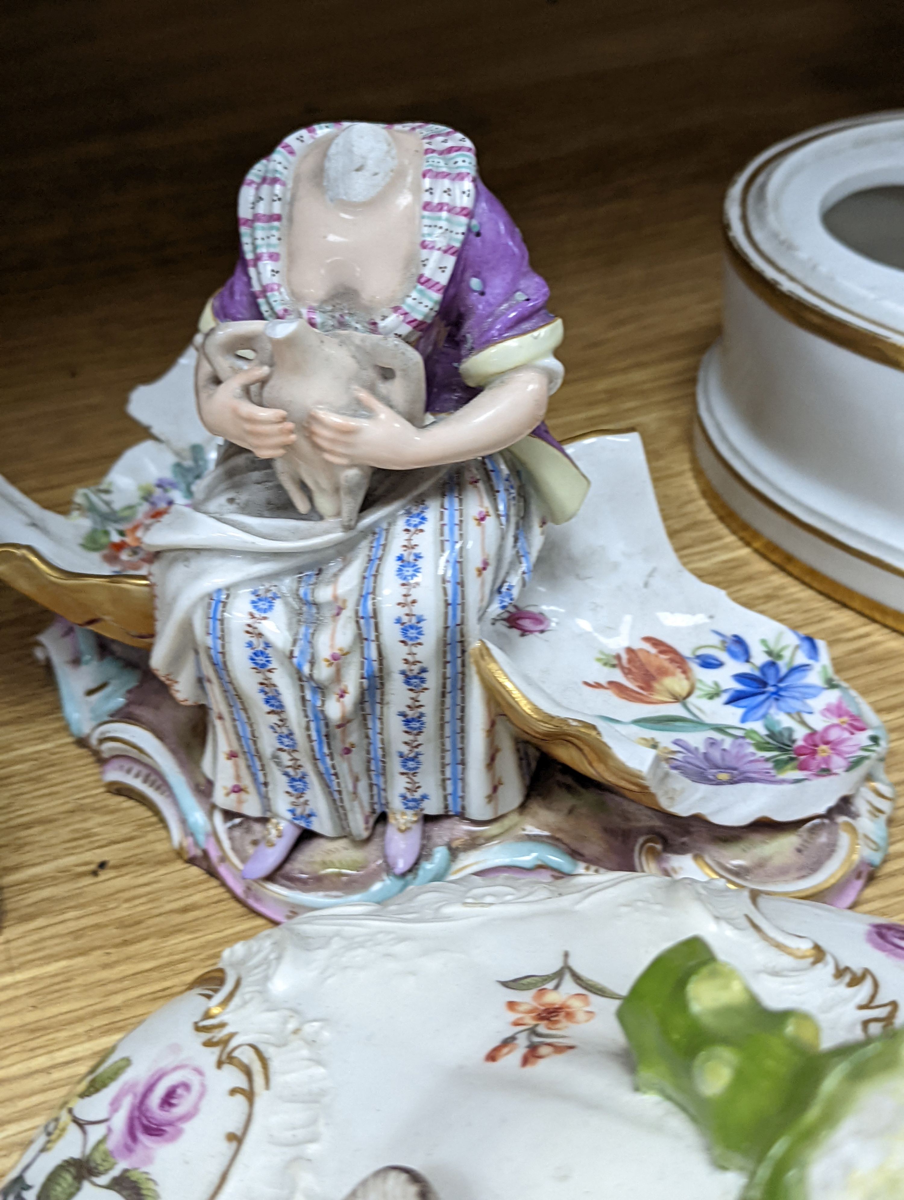 A group of incomplete 19th Meissen porcelain groups, bases, covers etc. (a.f) (7)